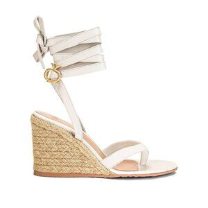 GIANVITO ROSSI Ribbon Beachclub Strappy Espadrille Wedges White Leather Size 36